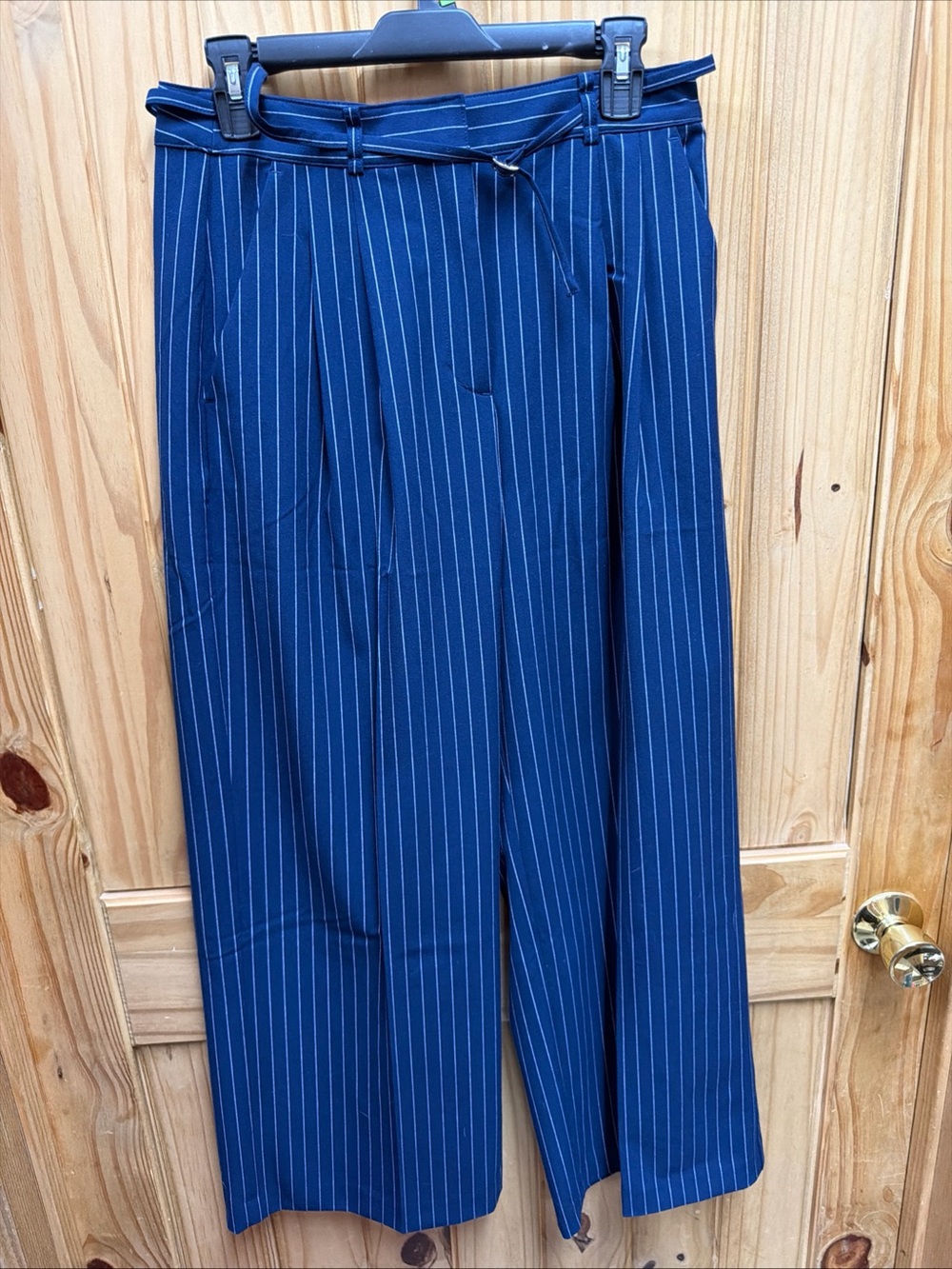 NWT LOFT Petite Palmer Wide Leg Pinstripe Pants Size 6P Cotton Navy
